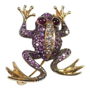 Pink Sapphire Gold Frog Pendant/Brooch