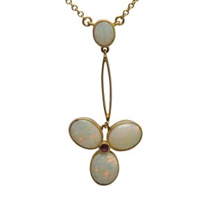 Edwardian Opal Ruby Gold Pendant