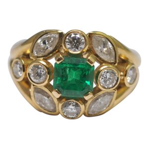 Certified Columbian Emerald Diamond Gold Ring