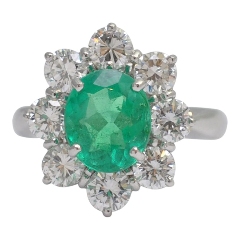 Columbian Emerald Diamond Cluster Ring