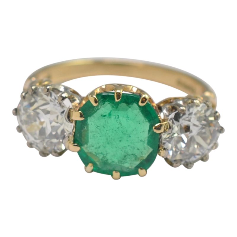 Boodles Certified Columbian Emerald Diamond 3 Stone Gold Ring