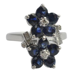 Sapphire Diamond Double Flower Ring