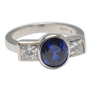 Sapphire Diamond Trilogy Platinum Engagement Ring