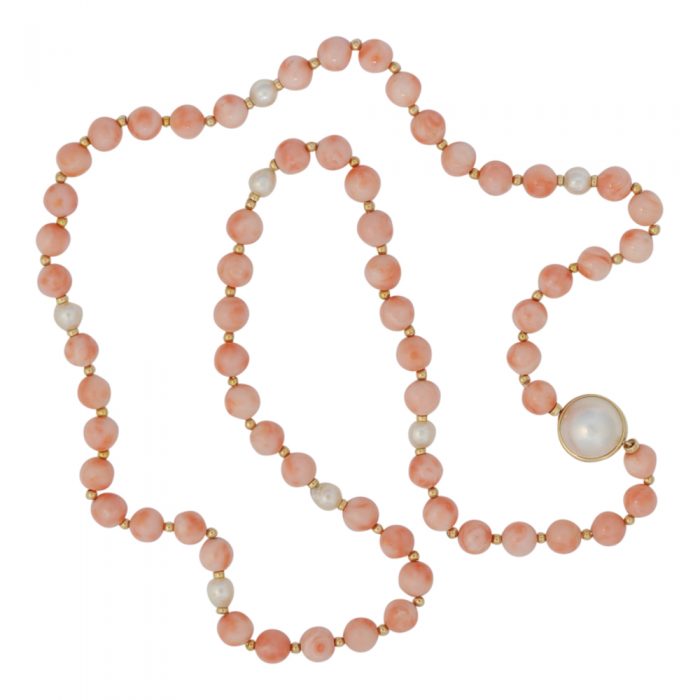Angel Skin Coral Gold Pearl Necklace
