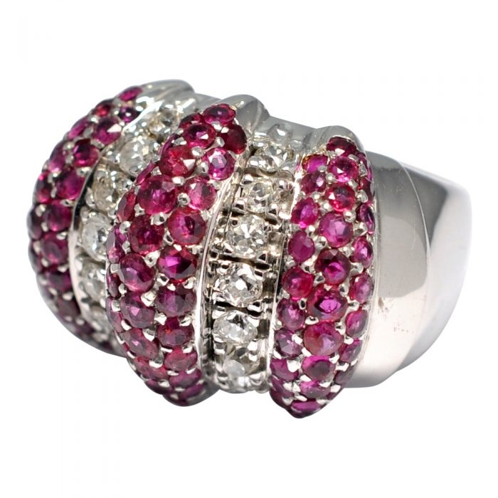 Ruby Diamond Candy Striped Gold Cocktail Ring