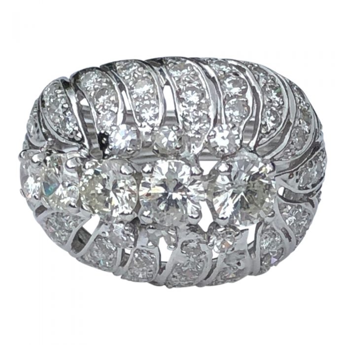 Mid Century Diamond Platinum Bombé Ring