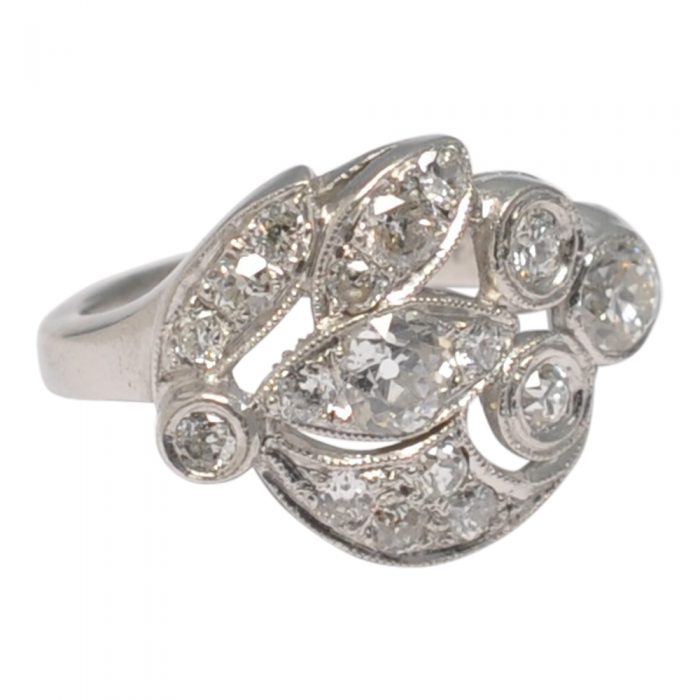 Asymmetrical Floral Diamond Platinum Ring