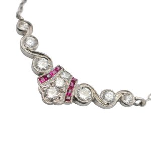 Art Deco Diamond Ruby Gold Necklace