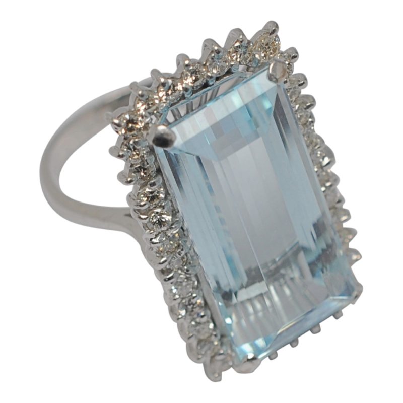 Mid Century Aquamarine Diamond Gold Ring