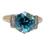 Blue Zircon Diamond 18ct Gold Ring