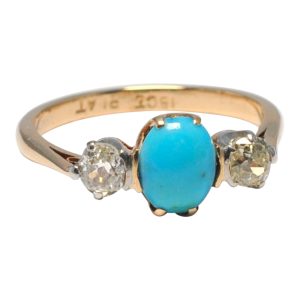 Edwardian Turquoise Diamond 18ct Gold Platinum Ring