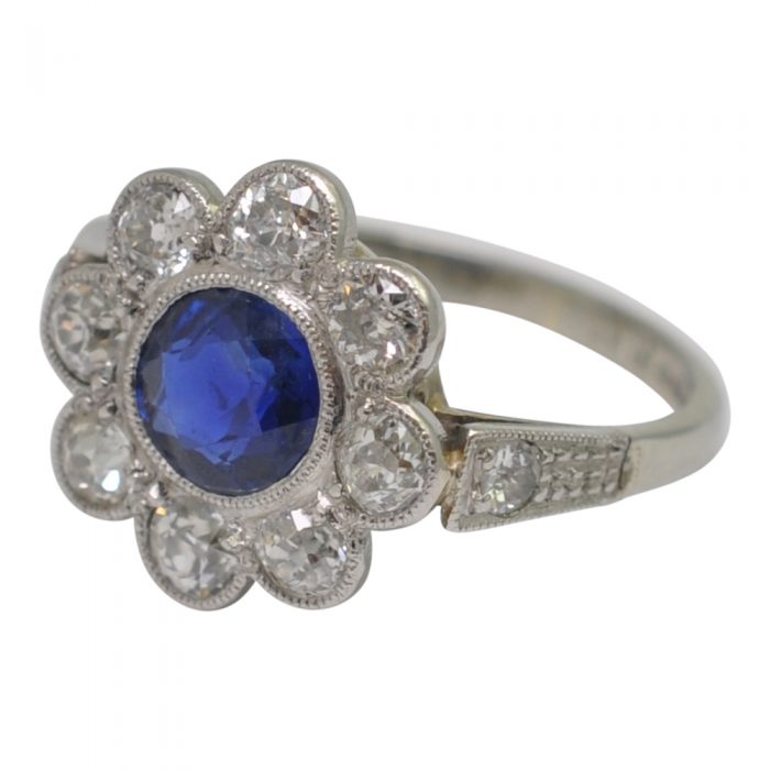 Art Deco Era Sapphire Diamond Halo Ring