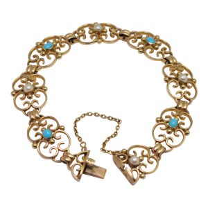 Victorian 15ct Gold Pearl Turquoise Bracelet