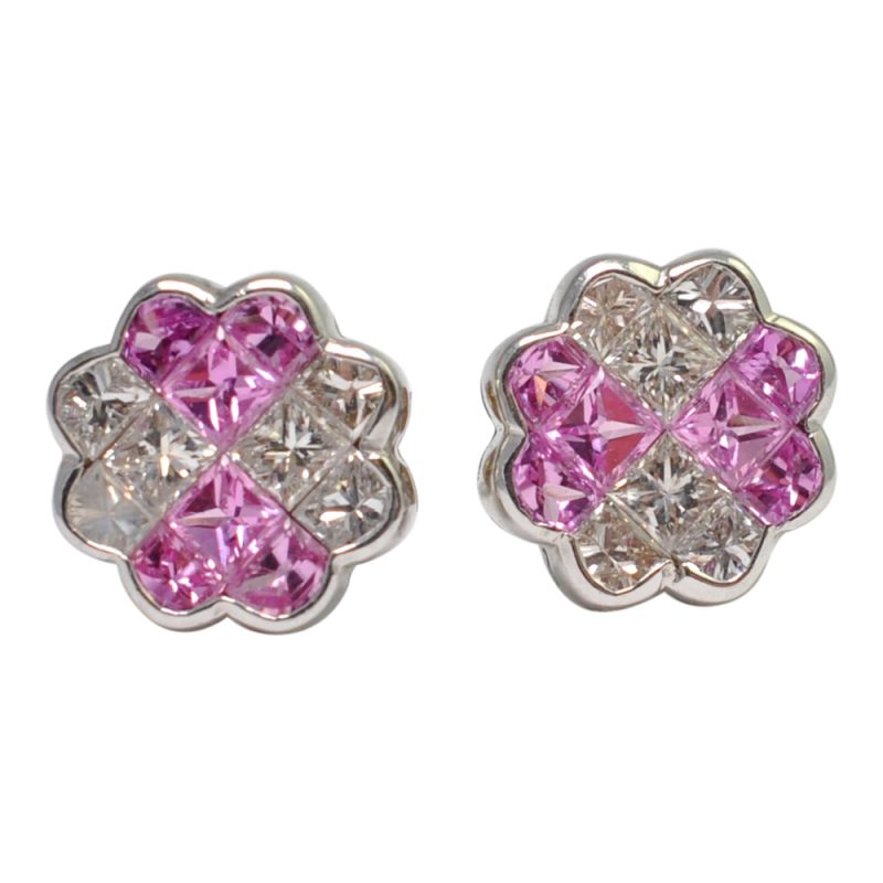 Pink Sapphire Diamond Gold Stud Earrings