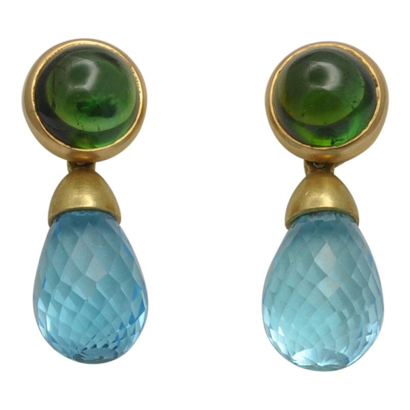 Topaz Tourmaline Gold Night and Day Earrings