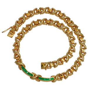 Heavy 18ct Gold Emerald Necklace