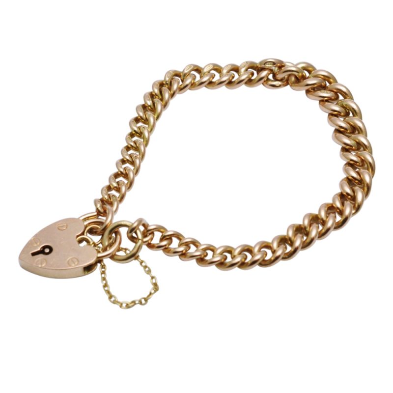 9ct Gold Curb Link Bracelet With Heart Padlock