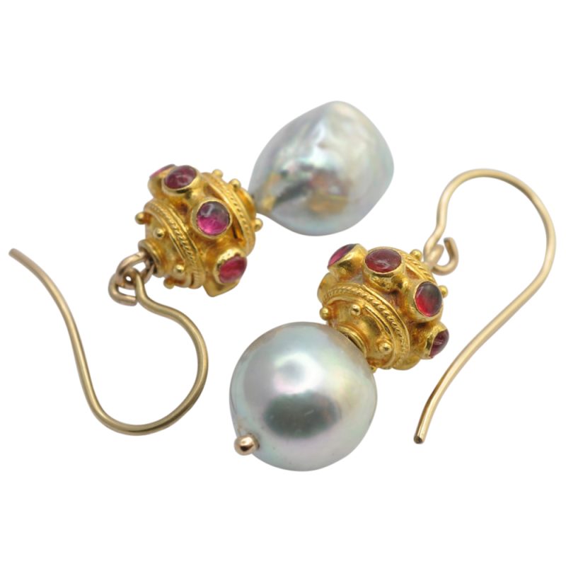 Pearl Ruby Gold Earrings