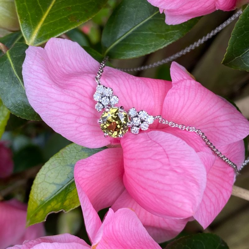 Grossular Andradite Garnet Diamond Gold Necklace