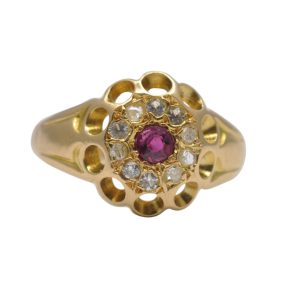 Antique Edwardian Ruby and Diamond Halo Ring
