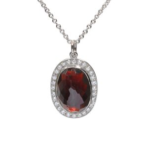 Faceted Cabochon Garnet and Diamond Pendant