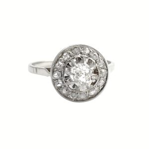 French Diamond Halo Engagement Ring