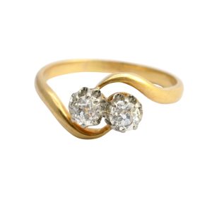 Antique French Diamond Crossover Gold Ring