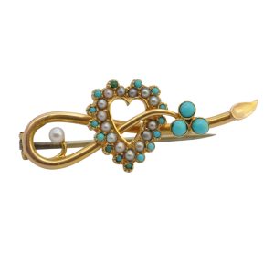 Victorian Turquoise and Pearl Heart Brooch