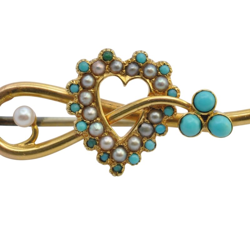 H066 18 TURQUOISE PEARL HEART BROOCH5