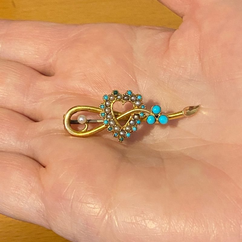 Victorian Turquoise and Pearl Heart Brooch