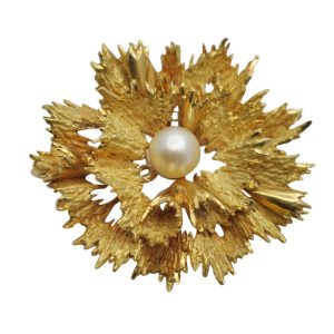 Mid Century Gold Modernist Abstract Floral Brooch
