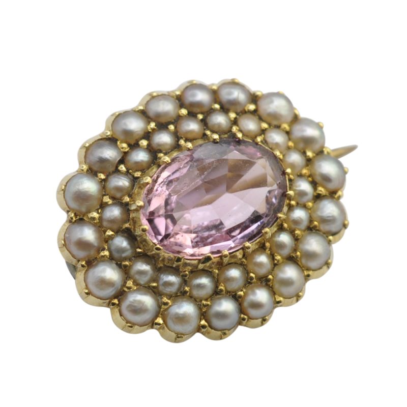 Victorian Pink Topaz and Pearl 15ct Gold Brooch - Image 3