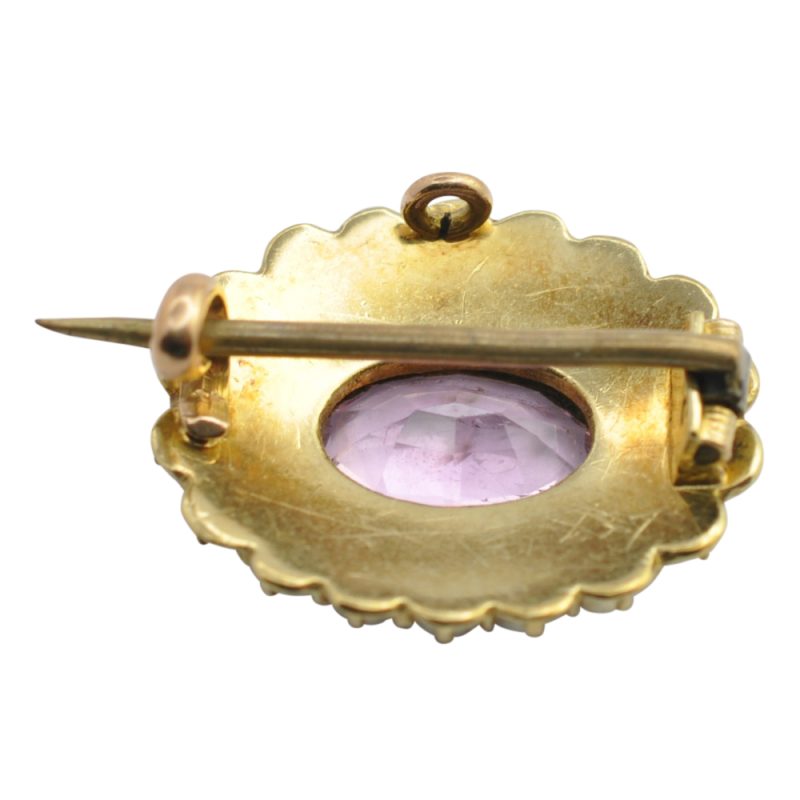 Victorian Pink Topaz and Pearl 15ct Gold Brooch - Image 4