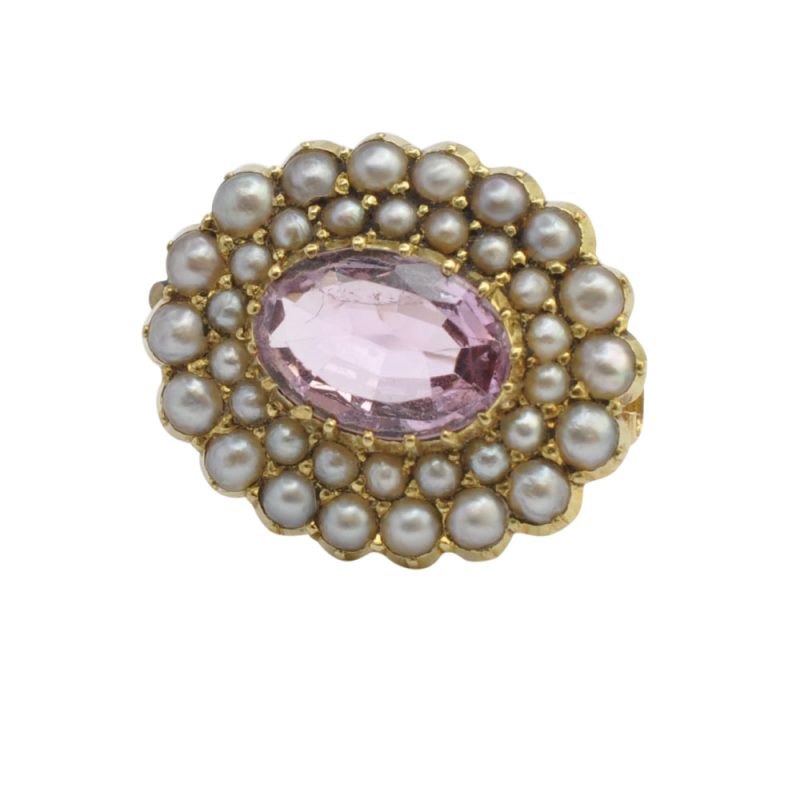 Victorian Pink Topaz and Pearl 15ct Gold Brooch - Image 5