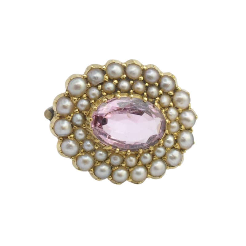 Victorian Pink Topaz and Pearl 15ct Gold Brooch - Image 6
