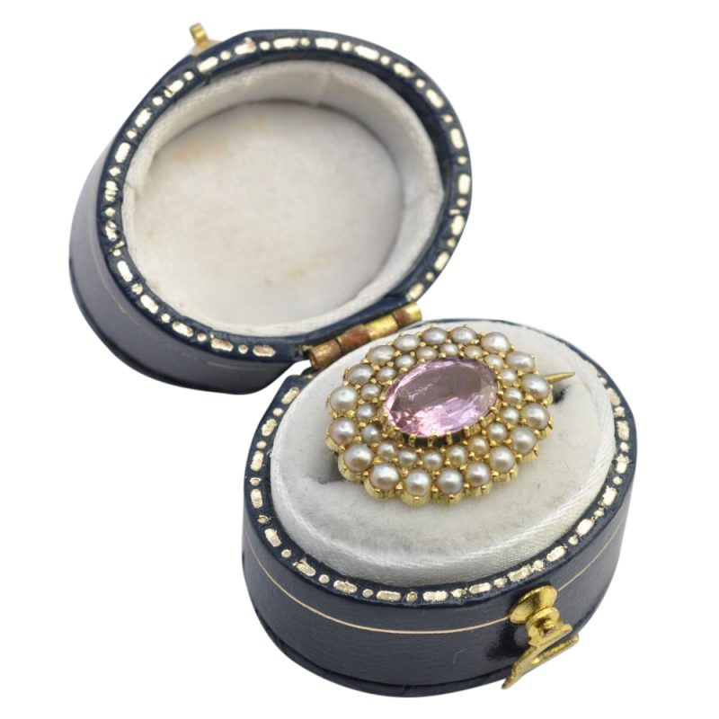 Victorian Pink Topaz and Pearl 15ct Gold Brooch - Image 7