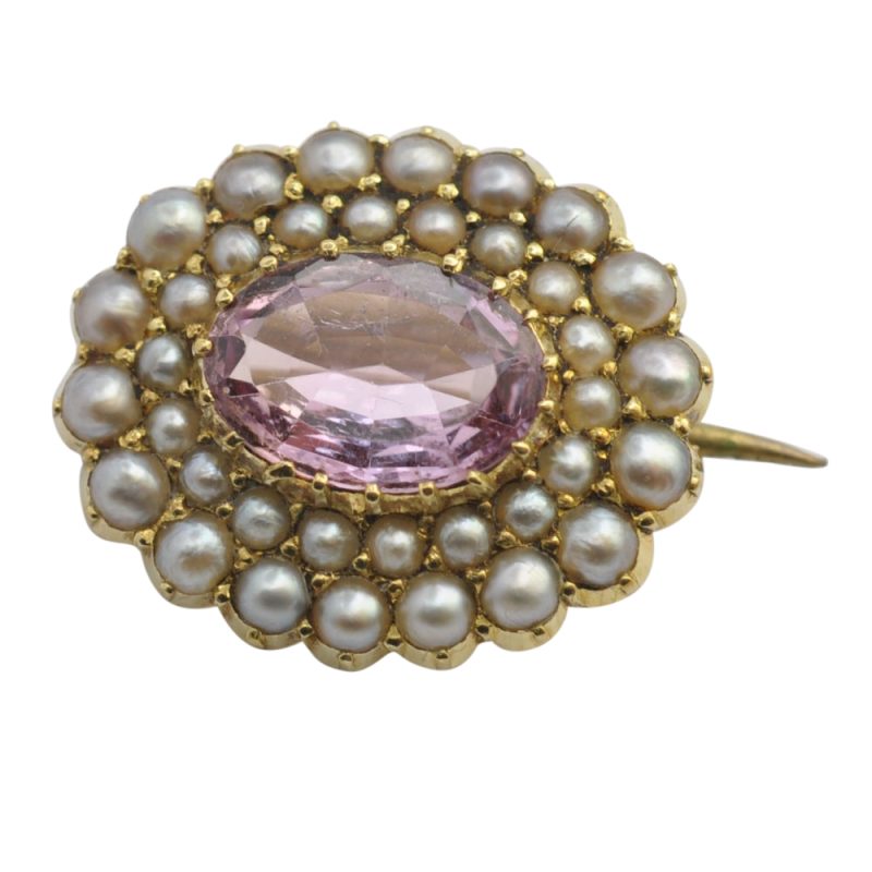 Victorian Pink Topaz and Pearl 15ct Gold Brooch - Image 8