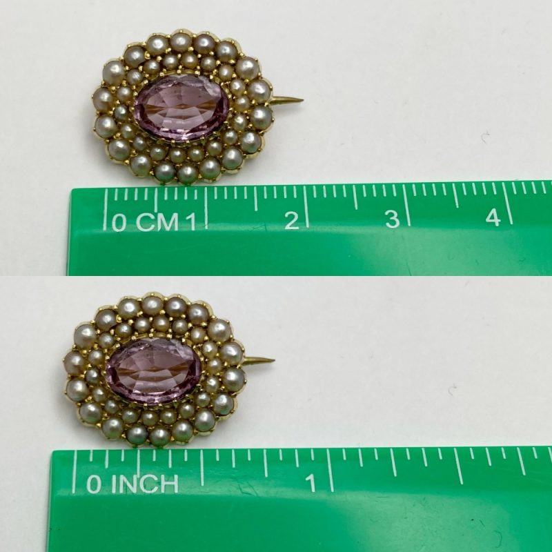 Victorian Pink Topaz and Pearl 15ct Gold Brooch - Image 9
