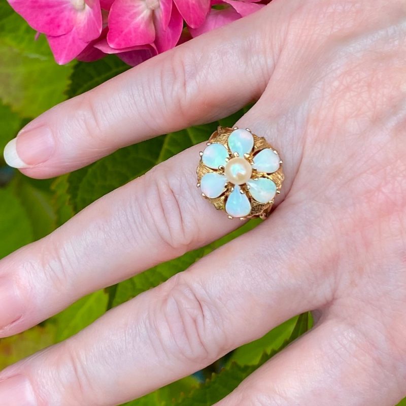 Opal and Pearl Flower Ring