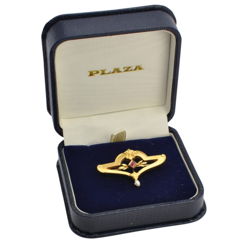 H066 15 18ct GOLD RUBY PEARL BROOCH7