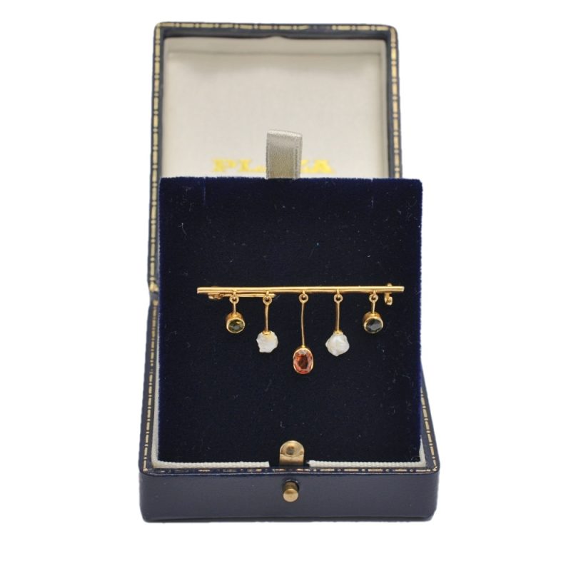 Edwardian Gemstone Pearl Gold Brooch