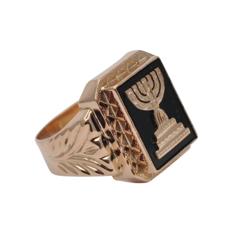 Retro Gold and Onyx Menorah Signet Ring