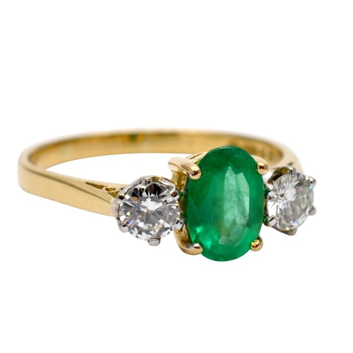Emerald and Diamond Trilogy Gold Ring
