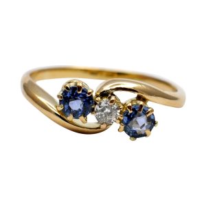 Sapphire and Diamond Trilogy Gold Ring