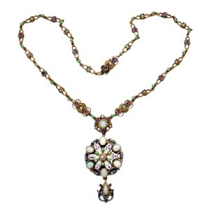 Austro Hungarian Opal Enamel Silver Gilt Necklace