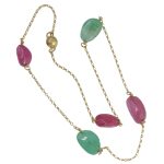 Cabochon Emerald Pink Tourmaline Gold Necklace