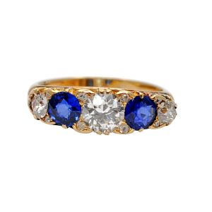 Victorian Sapphire Diamond Five Stone Ring