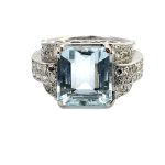 Art Deco Aquamarine Diamond Platinum Ring