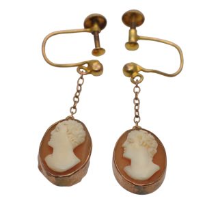 Vintage Cameo 9ct Gold Screw Back Earrings