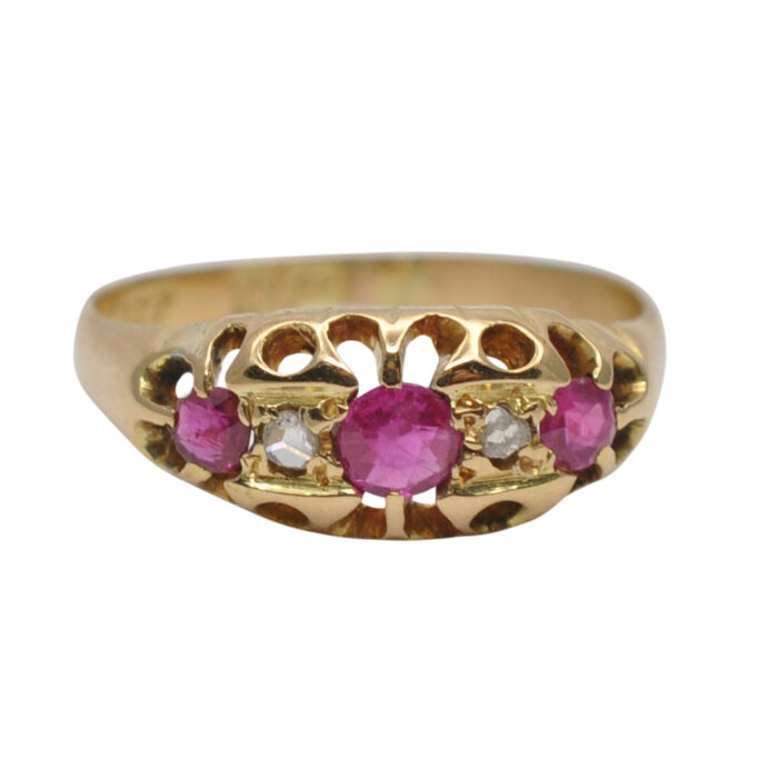 Victorian Ruby & Diamond 5 Stone 18ct Gold Ring